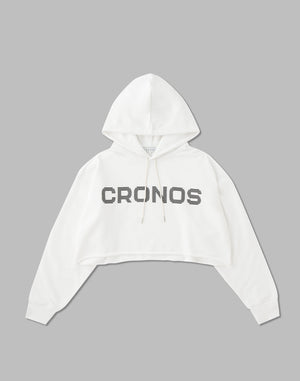 CRONOS WOMEN LOGO SHORT HOODIE【WHITE】