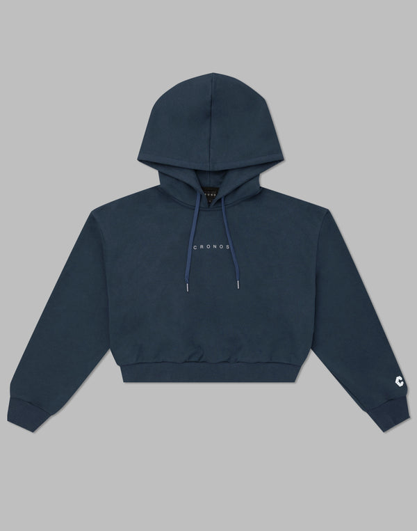 CRONOS WOMEN HEART LOGO SHORT HOODIE【NAVY】