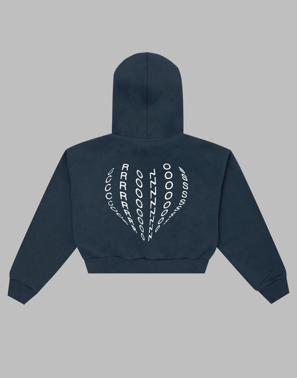 CRONOS WOMEN HEART LOGO SHORT HOODIE【NAVY】