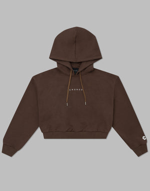 CRONOS WOMEN HEART LOGO SHORT HOODIE【BROWN】