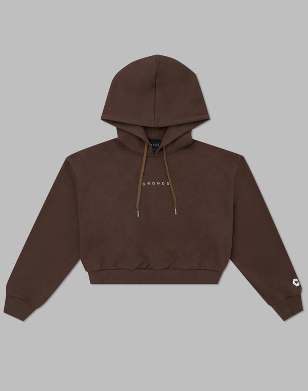 CRONOS WOMEN HEART LOGO SHORT HOODIE【BROWN】