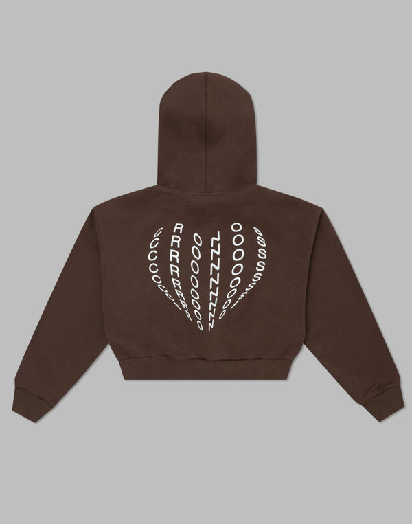 CRONOS WOMEN HEART LOGO SHORT HOODIE【BROWN】