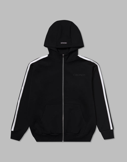 CRONOS DOUBLE STRIPES ZIP HOODIE【BLACK×WHITE】