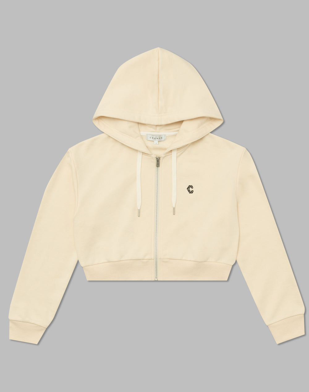 CRONOS WOMEN COLLEGE LOGO SHORT HOODIE【CREAM】