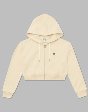 CRONOS WOMEN COLLEGE LOGO SHORT HOODIE【CREAM】