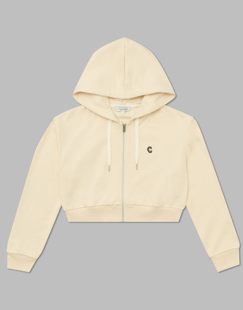 CRONOS WOMEN COLLEGE LOGO SHORT HOODIE【CREAM】