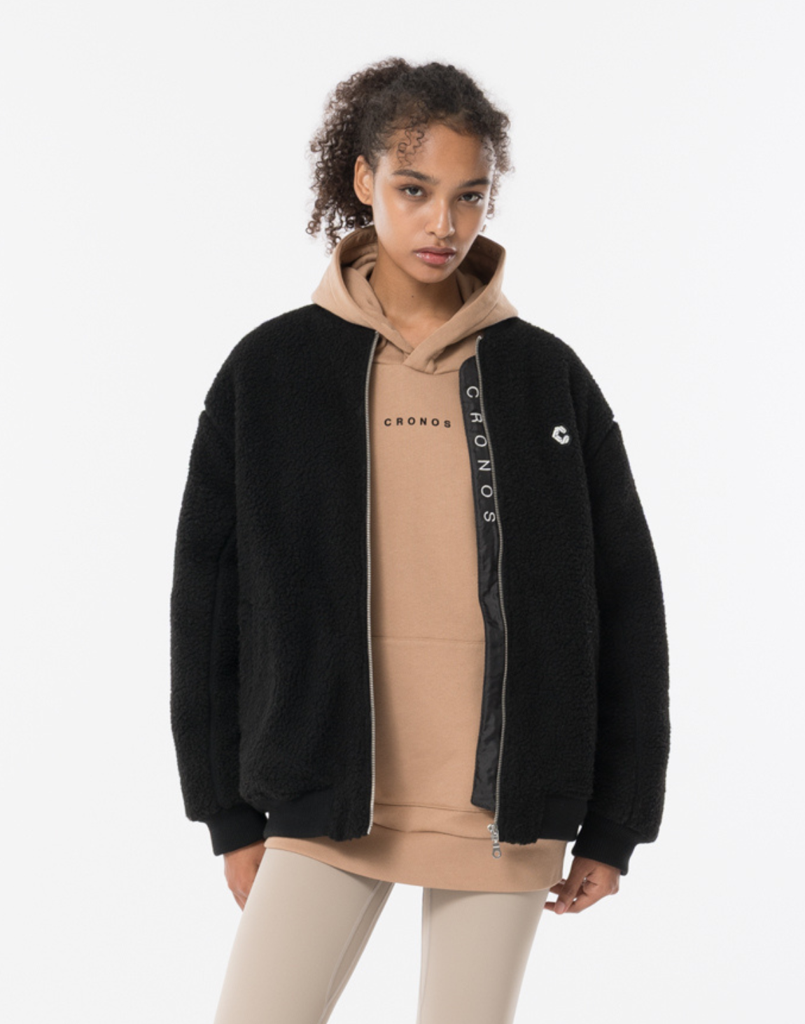 CRONOS WOMEN Oversized Boa MA-1【BLACK】 CRONOS WOMEN Oversized Boa MA-1【BLACK】