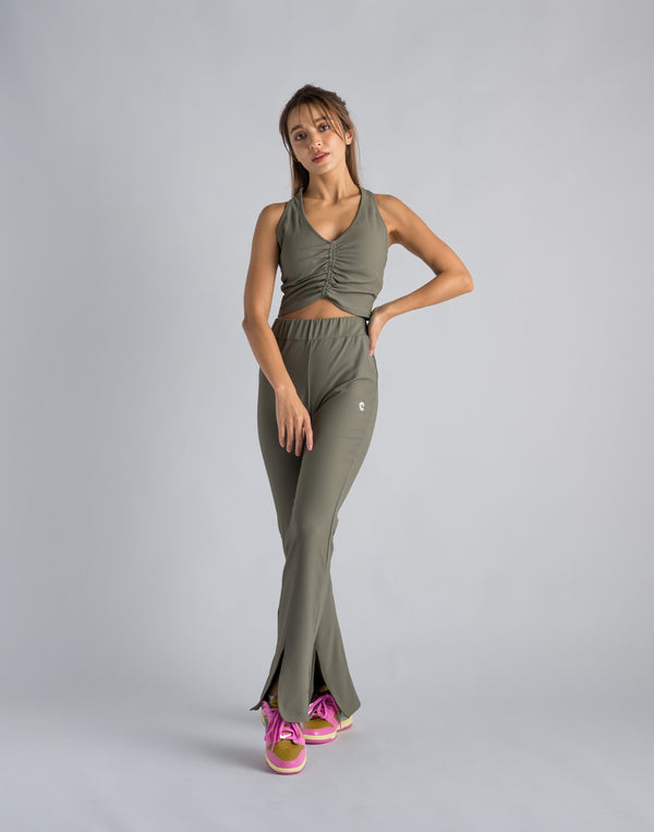 CRONOS WOMEN RIB GATHER BRA【KHAKI】