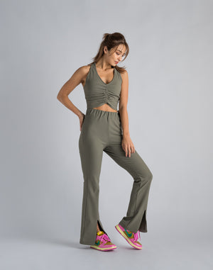 CRONOS WOMEN RIB GATHER BRA【KHAKI】