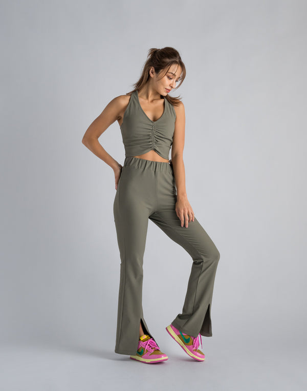 CRONOS WOMEN RIB GATHER BRA【KHAKI】