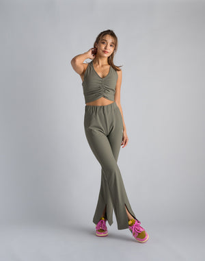 CRONOS WOMEN RIB GATHER BRA【KHAKI】