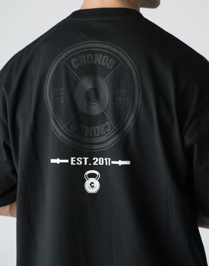 CRONOS DUMBBELL MOTIF PRINT T-SHIRT【BLACK】