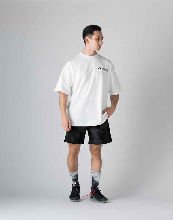 CRONOS  STRIPED PATTERN OVERSIZE T-SHIRT【WHITE】
