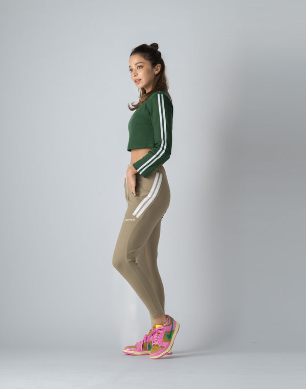 CRONOS WOMEN FRONT RIB LONG SLEEVE【GREEN】