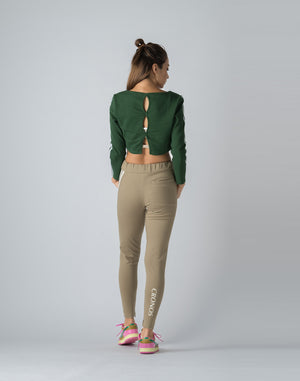 CRONOS WOMEN FRONT RIB LONG SLEEVE【GREEN】