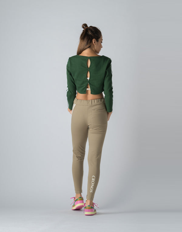 CRONOS WOMEN FRONT RIB LONG SLEEVE【GREEN】