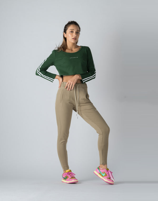 CRONOS WOMEN FRONT RIB LONG SLEEVE【GREEN】
