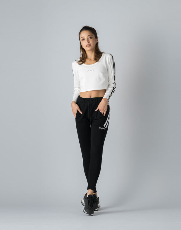 CRONOS WOMEN FRONT RIB LONG SLEEVE【WHITE】