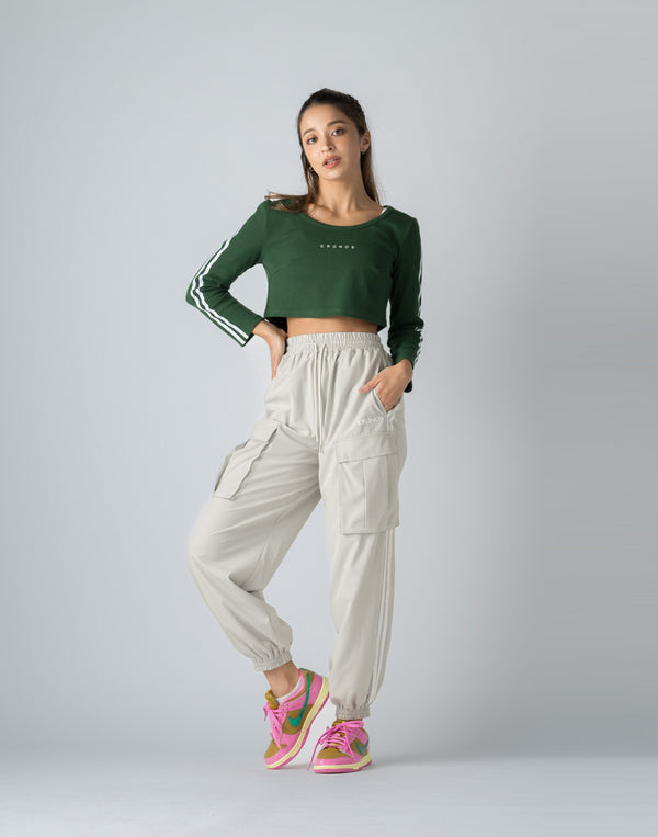 CRONOS WOMEN FRONT RIB LONG SLEEVE【GREEN】