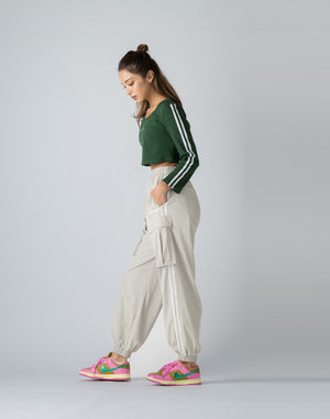 CRONOS WOMEN FRONT RIB LONG SLEEVE【GREEN】