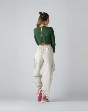 CRONOS WOMEN FRONT RIB LONG SLEEVE【GREEN】