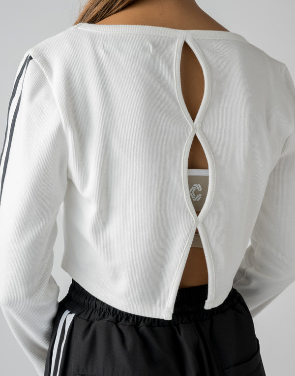 CRONOS WOMEN FRONT RIB LONG SLEEVE【WHITE】
