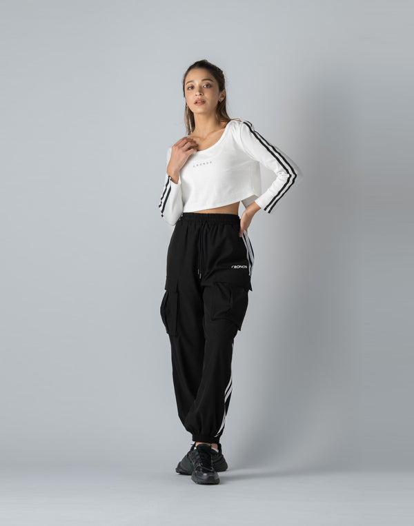 CRONOS WOMEN FRONT RIB LONG SLEEVE【WHITE】