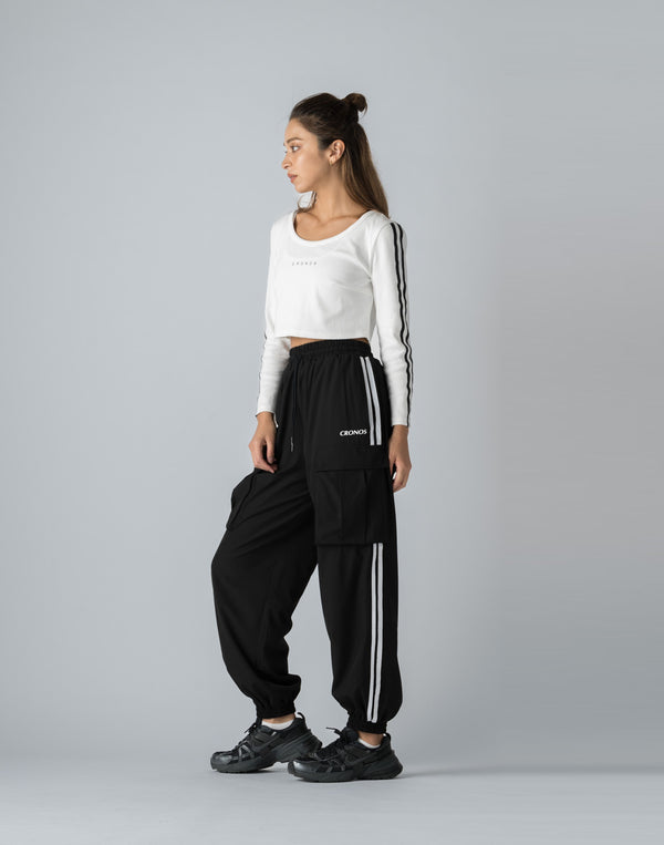 CRONOS WOMEN FRONT RIB LONG SLEEVE【WHITE】