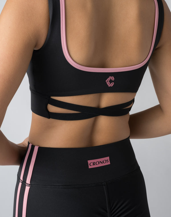 CRONOS WOMEN BACK CROSS BRA【BLACK×PINK】