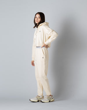 CRONOS WOMEN COLLEGE LOGO SHORT HOODIE【CREAM】
