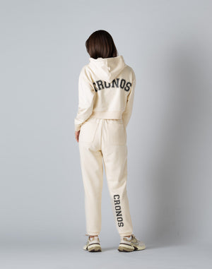 CRONOS WOMEN COLLEGE LOGO SHORT HOODIE【CREAM】
