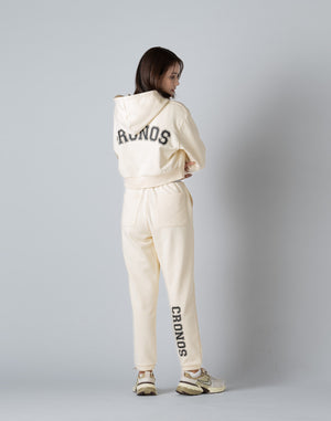 CRONOS WOMEN COLLEGE LOGO SHORT HOODIE【CREAM】