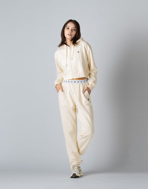 CRONOS WOMEN COLLEGE LOGO SHORT HOODIE【CREAM】