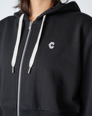 CRONOS WOMEN COLLEGE LOGO SHORT HOODIE【CREAM】