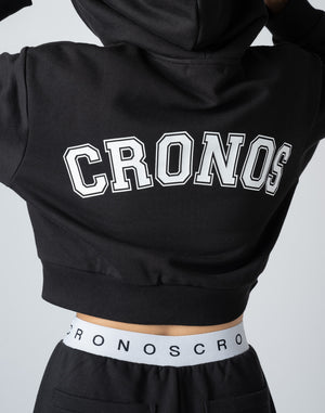 CRONOS WOMEN COLLEGE LOGO SHORT HOODIE【CREAM】