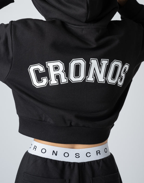 CRONOS WOMEN COLLEGE LOGO SHORT HOODIE【CREAM】