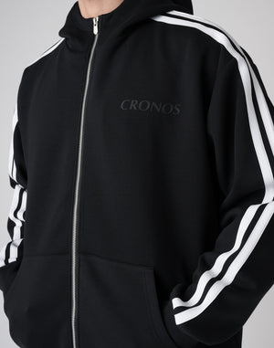 CRONOS DOUBLE STRIPES ZIP HOODIE【BLACK×WHITE】