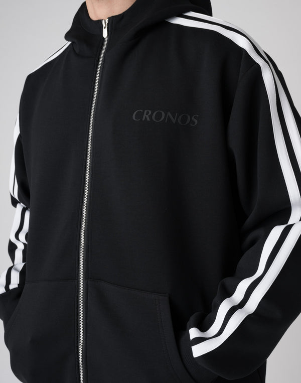 CRONOS DOUBLE STRIPES ZIP HOODIE【BLACK×WHITE】