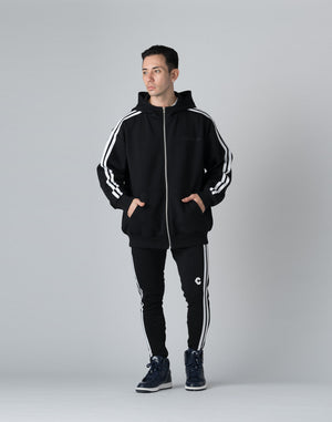 CRONOS DOUBLE STRIPES ZIP HOODIE【BLACK×WHITE】