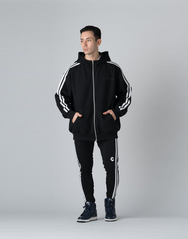 CRONOS DOUBLE STRIPES ZIP HOODIE【BLACK×WHITE】