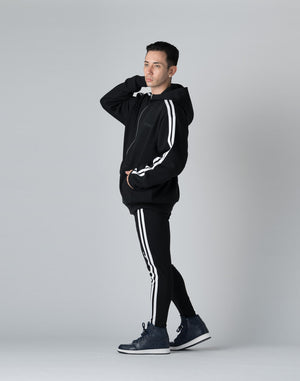 CRONOS DOUBLE STRIPES ZIP HOODIE【BLACK×WHITE】