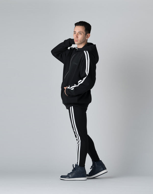 CRONOS DOUBLE STRIPES ZIP HOODIE【BLACK×WHITE】