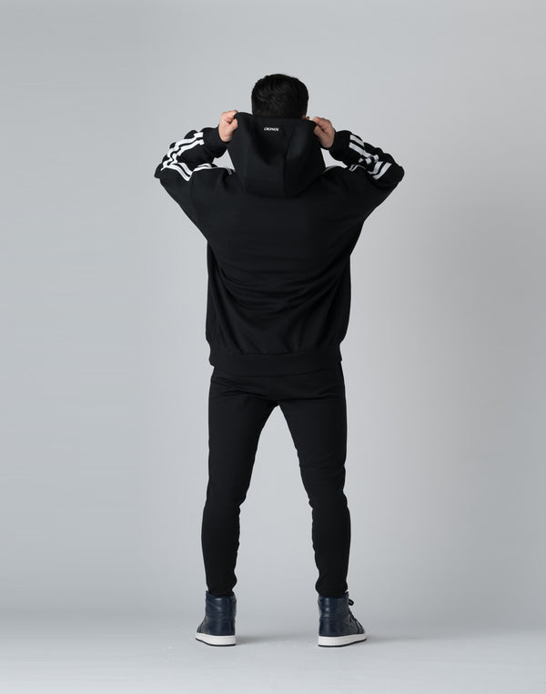 CRONOS DOUBLE STRIPES ZIP HOODIE【BLACK×WHITE】
