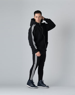 CRONOS DOUBLE STRIPES ZIP HOODIE【BLACK×WHITE】