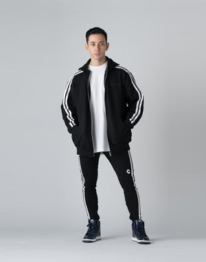CRONOS DOUBLE STRIPES ZIP HOODIE【BLACK×WHITE】