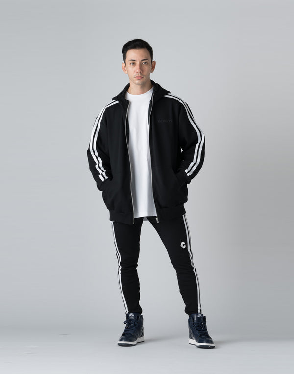 CRONOS DOUBLE STRIPES ZIP HOODIE【BLACK×WHITE】