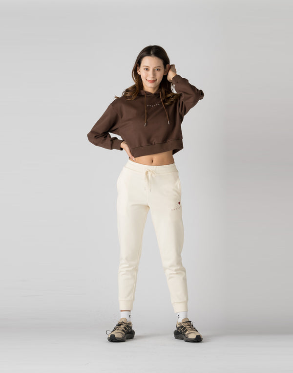 CRONOS WOMEN HEART LOGO SHORT HOODIE【BROWN】