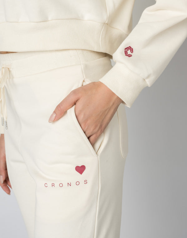 CRONOS WOMEN HEART LOGO SHORT HOODIE【WHITE】