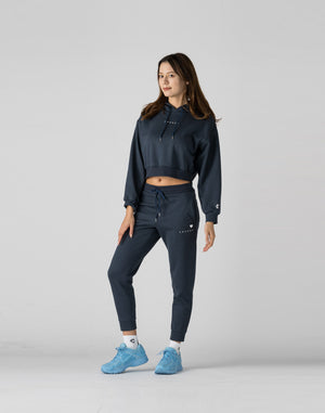 CRONOS WOMEN HEART LOGO SHORT HOODIE【NAVY】