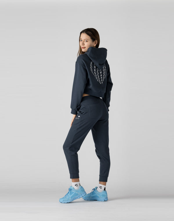 CRONOS WOMEN HEART LOGO SHORT HOODIE【NAVY】